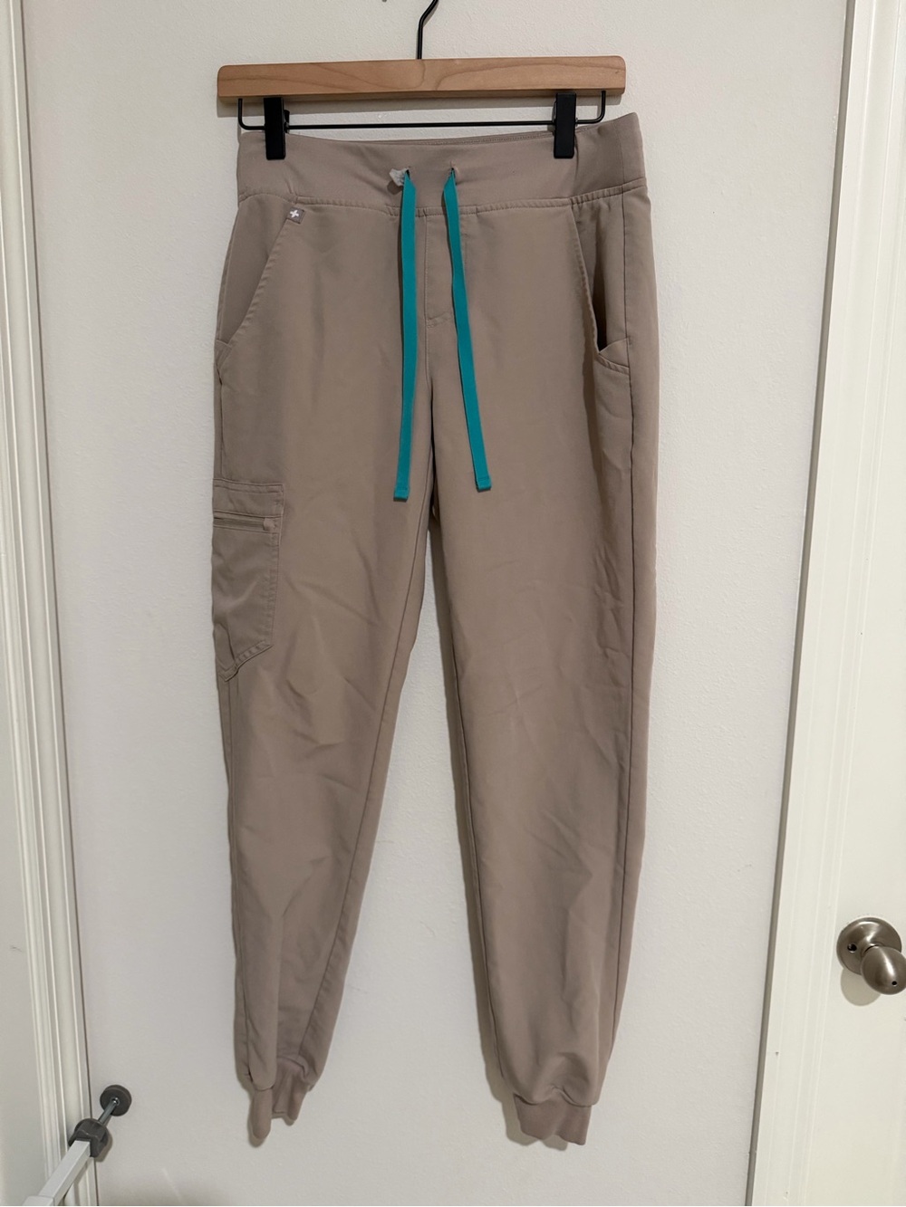 Figs Taupe Drawstring Jogger Pants with Teal Drawcord